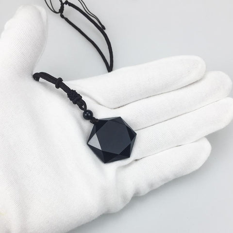 Black Obsidian Hexagram Pendant Necklace