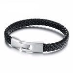 Black Genuine Leather Weaved Knitted Wristband