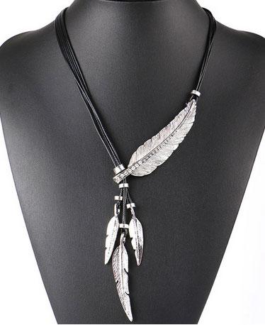 Necklace Alloy Feather Pendant Rope Chain Necklaces