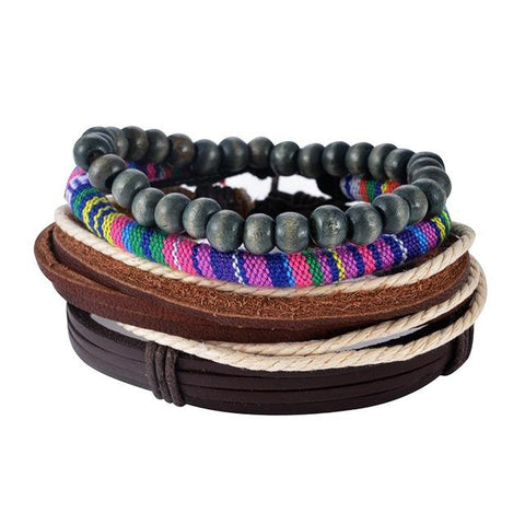 Multi-layer Leather and Beaded Bracelet